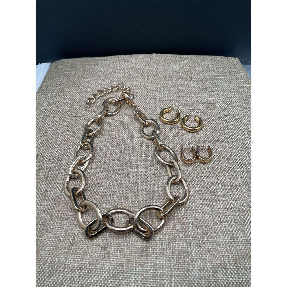 Gold-tone Jewelry Bundle of 3 items  Chain Necklace 2 pair Gold-tone Pierced Ear